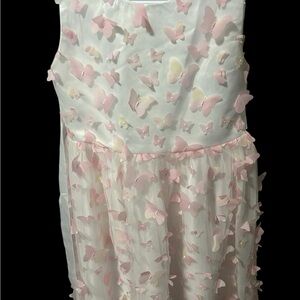 Butterfly Embellished Kids Casual Dress - Pink & White